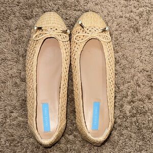 Draper James Eloise ballet flat in a natural woven raffia material with pearl
